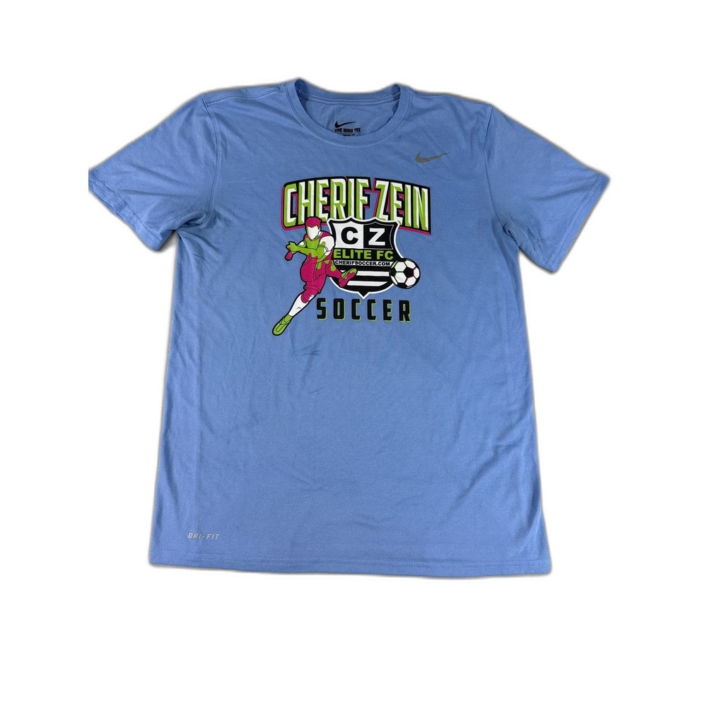 NIKE Cherif Zein Sports Tee M Blue Polyester Athletic Graphic Crewneck